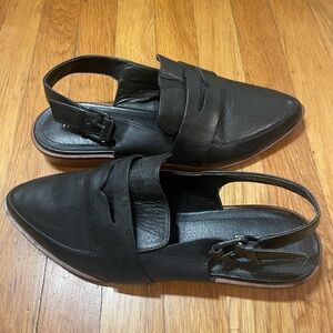 Kelsi Dagger Sling-back Black Leather Sandals